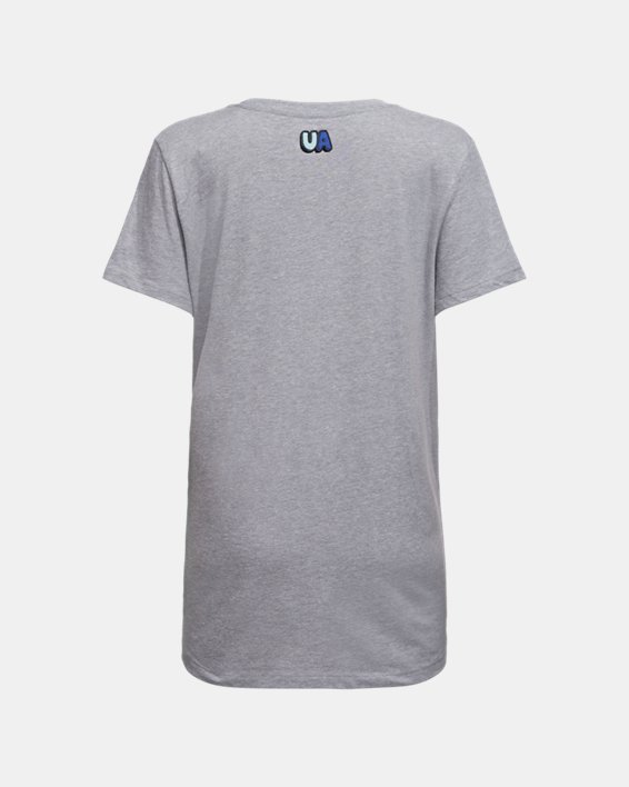Women's UA Workout Logo Left Chest Short Sleeve in Gray image number 1
